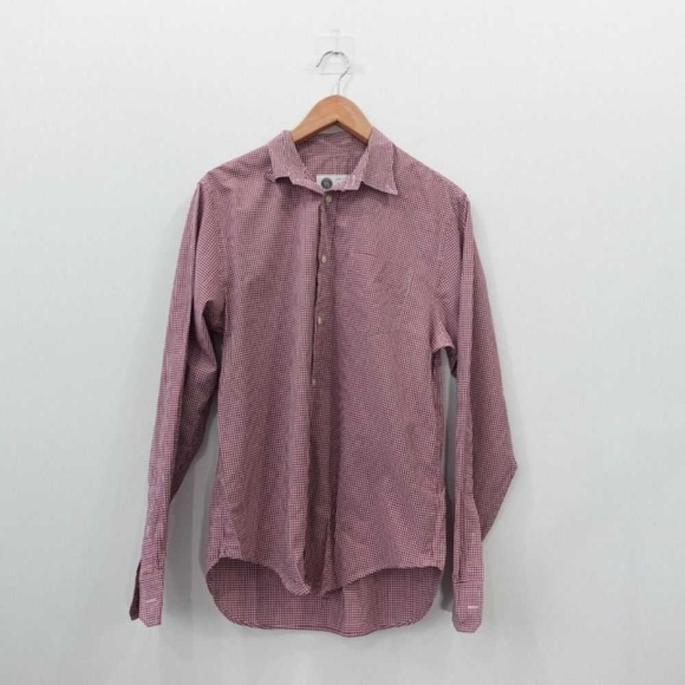 Club‎ Monaco Button Down Shirt Mens LARGE Red Mini Gingham Check Classic Fit